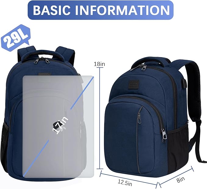 LARIPOP Carry On Backpack for Airplane, 15.6 Inch Laptop Backpack with USB Charging Port, Water Resistant Business Travel Backpack, Lightweight College School Bookbag Anti Theft for Men Women, Blue