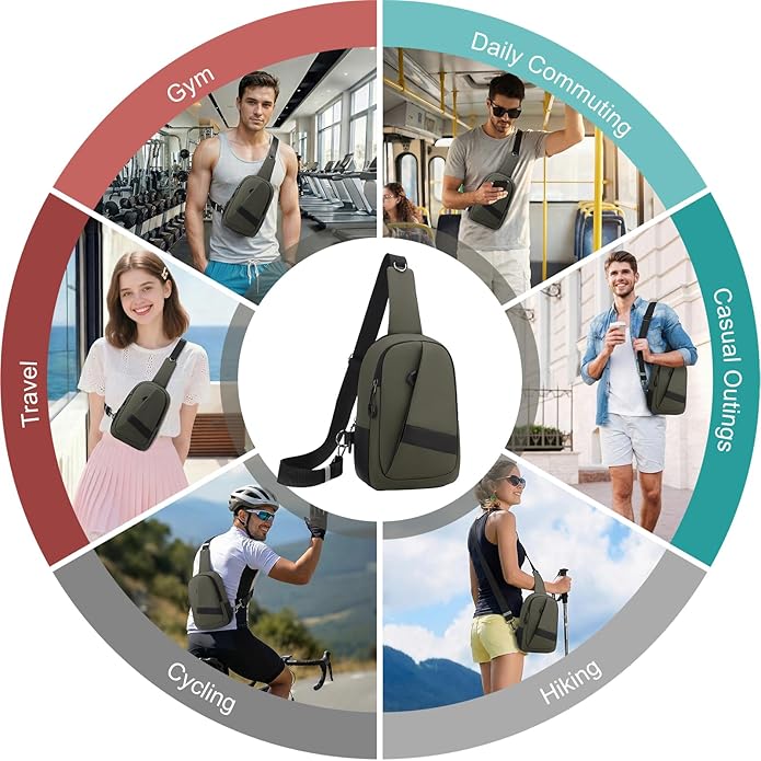 Hoedia Crossbody Sling Bag for Men Women, Shoulder Cross Body Bag EDC Back Pack with Reflective Strip and Multi-pocket