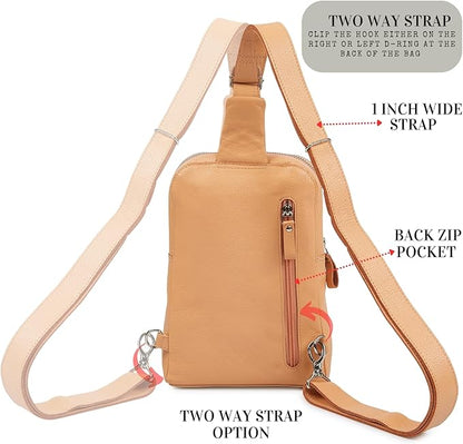 Leather Sling Bag for Women Genuine Crossbody Purse Small Trendy Cross Over Chest with Phone and Credit Card Slots (Peach Nappa)