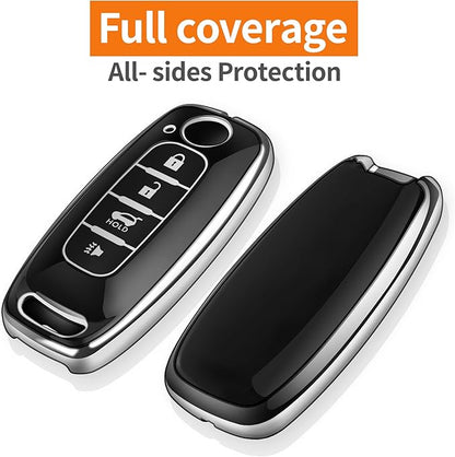 Sindeda for Nissan Key Fob Cover with Keychain Soft Full Protection Key Shell Key Case Compatible with 2023 2024 2025 Pathfinder Kicks Rouge(Silver, 4 Buttons-B)