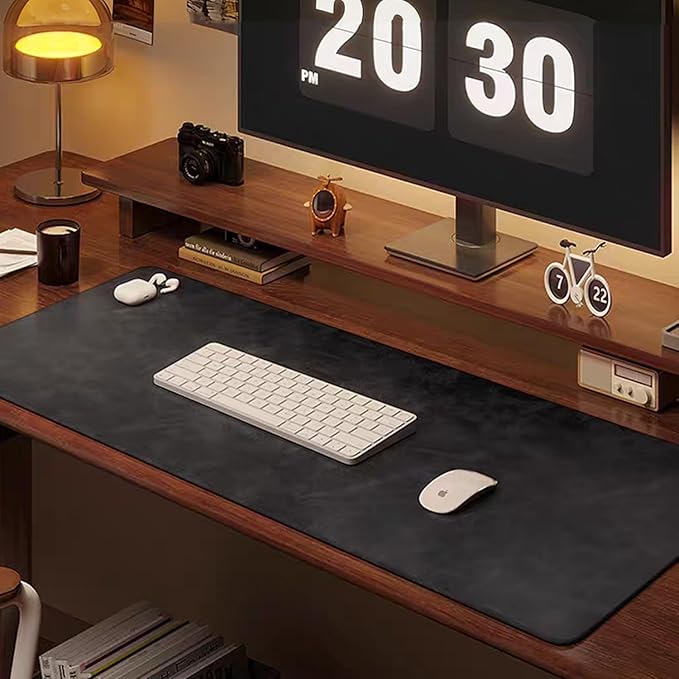 Distressed Leather Desk Mat - Non-Slip PU Leather Desk Pad Protector - Large Waterproof Mouse Pad Computer Keyboard Desk Mat Desk Accessories for Office & Home (Black, 31.5"x 15.7")
