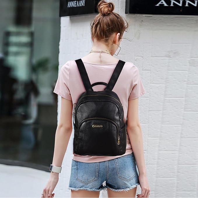 Women's Genuine Leather Backpack for Professionals, 12.9 Inch Laptop Backpack with Anti-Theft Pocket, Business Work Computer Bag for Office & Travel, Classic Black