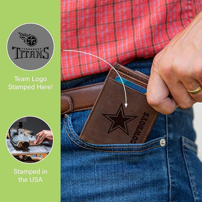 Team Sports America NFL Tennessee Titans Front Pocket Slim Wallet for Men | Minimalist Leather RFID Blocking Bifold Card Holder with Money Clip | Officially Licensed Stamped Logo