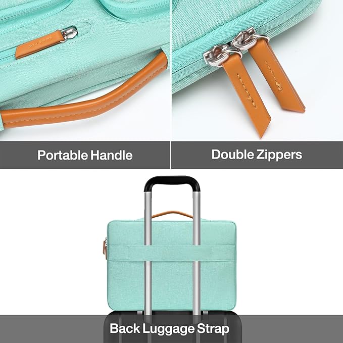 MOSISO 360 Protective Laptop Case 13.3 inch, 13-13.3 inch Laptop Sleeve Compatible with MacBook Air/Pro 13 / Pro 14,HP Dell Acer ASUS,Side Open Carrying Case with 4 Zipper Pockets&Handle, Aqua Green