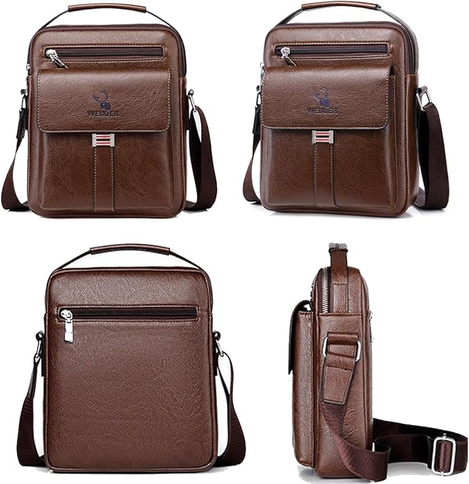 Messenger Bag for Men Crossbody Shoulder Purse Small Vintage PU Leather Satchel Pouch Side Crossover Handbag