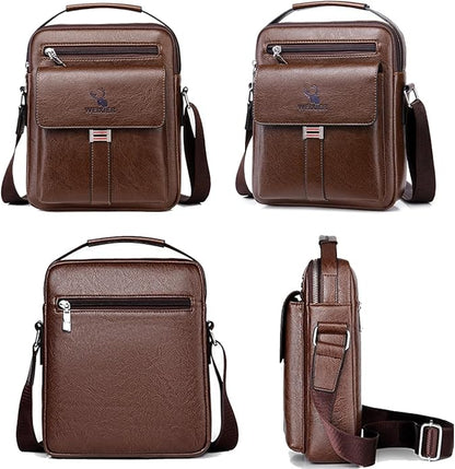 Messenger Bag for Men Crossbody Shoulder Purse Small Vintage PU Leather Satchel Pouch Side Crossover Handbag
