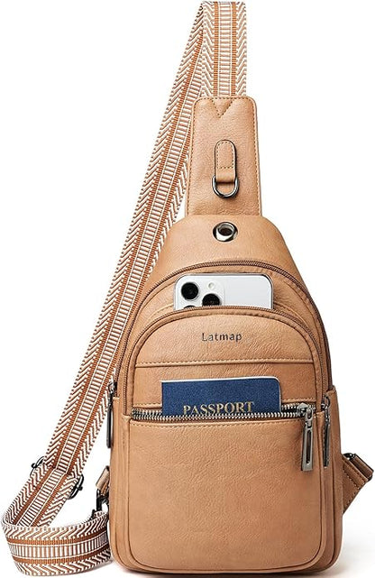 LATMAP Sling Bag For Women Faux Leather Small Casual Daypack Backpack Fanny Pack Crossbody Chest Bags Purse