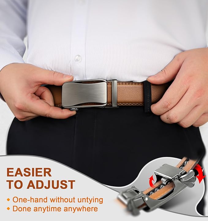 BULLIANT Mens Ratchet Belt,Leather Adjustable Slide Belt For Gift Mens Dress Casual 1 3/8",Size Adjustable