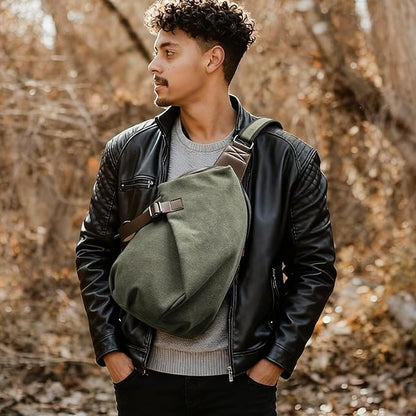 MOYYI Canvas Sling Bag for Men Women, 10L Crossbody Bag Small Backpack, Casual Daypack with Anti-Theft Pocket, Vintage Canvas Shoulder Bags for Travel, Daily, Hiking, Work (Green)