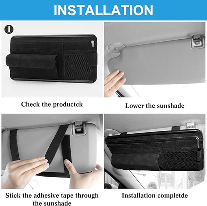 Sun Visor Organizer, Multi-Pocket Auto Visor Organizer for Car, SUV and Truck, Card Holder Glasses Holder for Car Interior Accessories Car Organizers And Storage, Black
