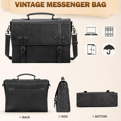 RAINSMORE Mens Messenger Bag 17 Inch Waterproof Vintage Leather Laptop Briefcase Large Laptop Bag Satchel Bag Computer Shoulder Bag for Office Business Travel College,Brown