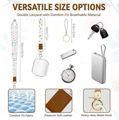 Flower Leather Badge Holder with Zipper Pocket, Beautiful Work Lanyards and 1 Zip Pocket, 4 Card Slots, Breakaway Lanyards with Metal Clasp for Offices, Staff, Adult, Employees