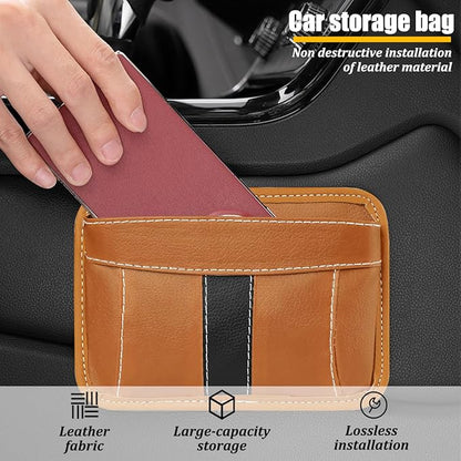 Car Seat Side Pocket Organizer, Leather Vehicle Seat Gap Filler Organizer, Automotive Console Side Cell Phone & Sunglasses Holder Storage Bag, Universal for SUV Automobile Truck (Brown)