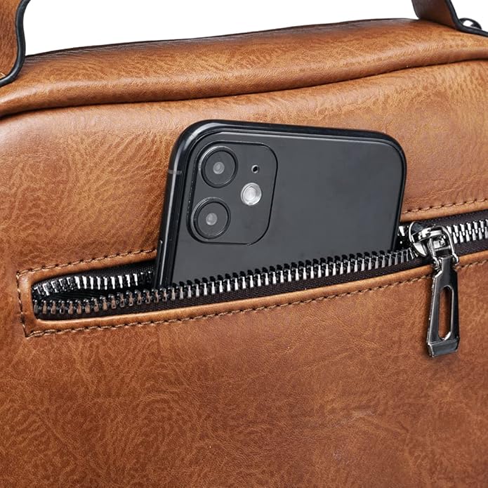 Hebetag Small Leather Sling Shoulder Bag Messenger Pack for Men Women Outdoor Travel Business