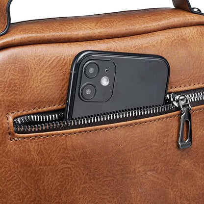 Hebetag Small Leather Sling Shoulder Bag Messenger Pack for Men Women Outdoor Travel Business