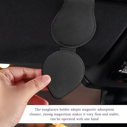 KVAEY Bling Sunglass Holder for Car Visor, Magnetic Leather Visor Clip Glasses Holder with Sparkling Rhinestones, Crystal Visor Ticket Card Clip for Women Girls, Car Accessories (Black)