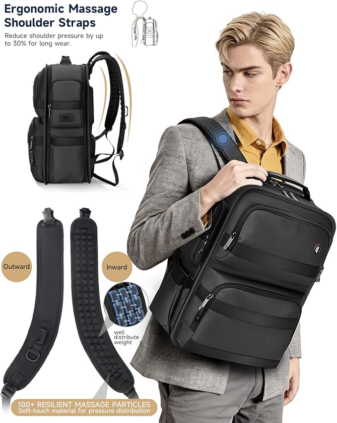 Work Laptop Backpack for Men 17in, USB-C Port Carry On Backpack with Patented Adjustable Straps, TSA Dual Laptop Compartments Backpack Travel, Waterproof Business Backpack for Professional, Black