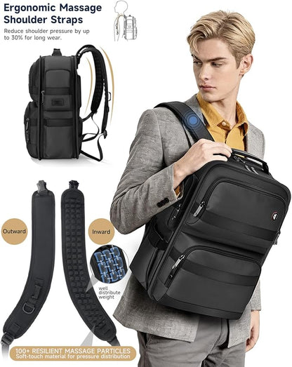 Work Laptop Backpack for Men 17in, USB-C Port Carry On Backpack with Patented Adjustable Straps, TSA Dual Laptop Compartments Backpack Travel, Waterproof Business Backpack for Professional, Black