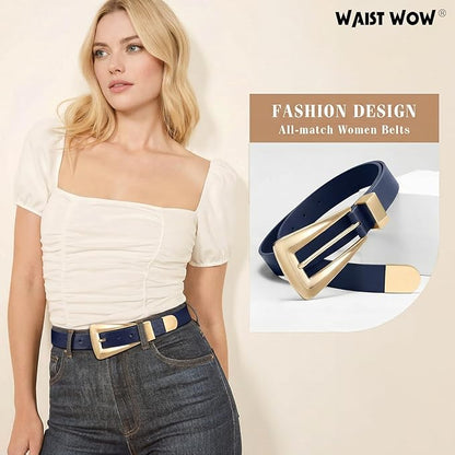 Women's Leather Belts for Jeans Pants Fashion Leather Waist Belt Ladies Dress Belts with Gold/Silver Buckle