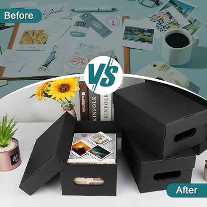 6PCS Photo Storage Box for 5"x7" Photos,12.8“ x 7.87“ x 5.3“ Picture Box Store and Protect Pictures with Lid, Photo Storage Box Documents Black