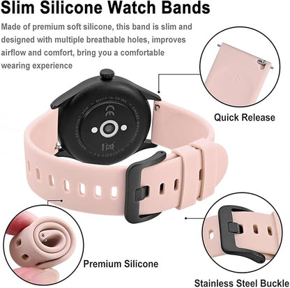 BISONSTRAP Silicone Watch Bands, Slim Watch Straps with Quick Release, 18mm, Pink with Black Buckle