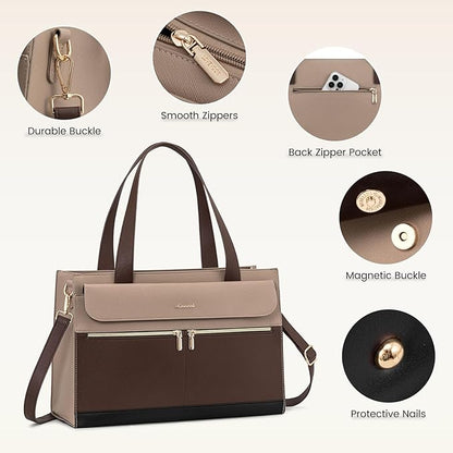 LOVEVOOK Laptop Bag for Women 15.6 Inch Laptop Tote Work Bags Professional Leather Computer Briefcase Waterproof Handbag Shoulder Large Capacity Business Teacher Office Crossbody Purse