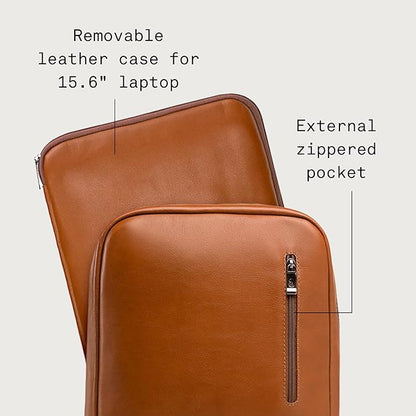 Nordweg Nomad Leather Laptop Backpack NW089A – Lightweight Daypack for Work & Travel – Fits Laptops up to 15.6” (Caramel)