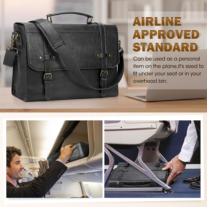 RAINSMORE Mens Messenger Bag 17 Inch Waterproof Vintage Leather Laptop Briefcase Large Laptop Bag Satchel Bag Computer Shoulder Bag for Office Business Travel College,Brown