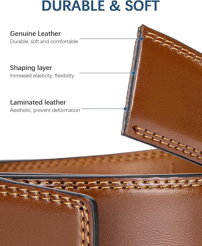 BOSTANTEN Mens Belt Leather Ratchet Belt For Men Dress and Casual with Adjustable Buckle, Trim to Fit