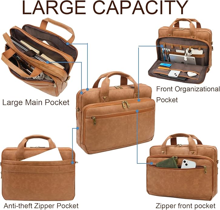 Briefcase for Men Leather Laptop Bag 16 Inch Messenger Bag Vintage Crossbody Laptop Computer Bag for Business,Work,Travel