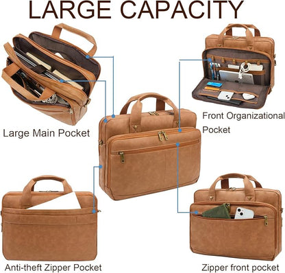 Briefcase for Men Leather Laptop Bag 16 Inch Messenger Bag Vintage Crossbody Laptop Computer Bag for Business,Work,Travel
