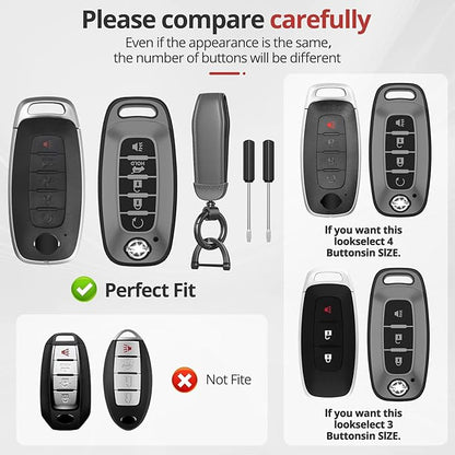 For Nissan Key Fob Cover Accessories- Matte TPU Key Fob Cover with Leather Keychain for 2023 2024 Rogue Pathfinder Versa 2025 Sentra Patrol Armada Smart and More (Matte Gray, 5 Buttons)