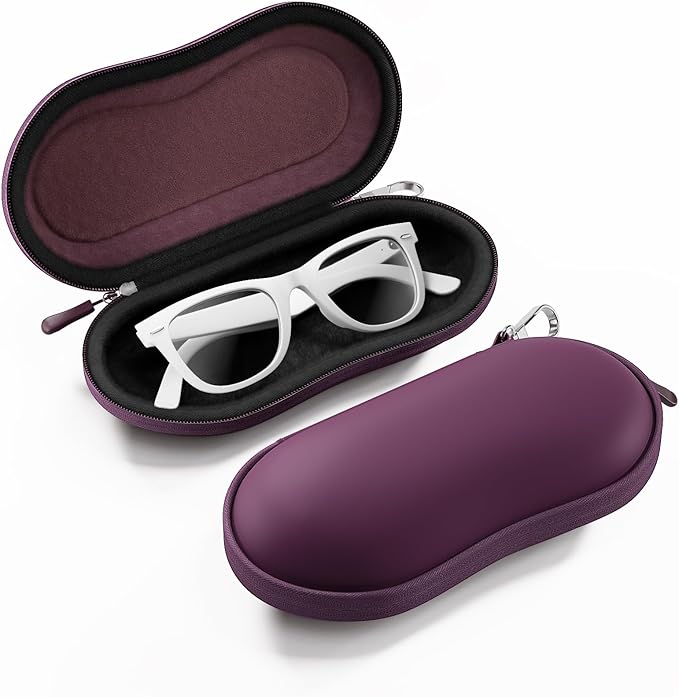 ProCase Sunglasses Case, Hard EVA Shell Shockproof Eyeglass Case for Men Women with Metal Hanging Hook and Velvet Lining, Travel Zipper Sport Glasses Holder Organizer for Gifts- Plum