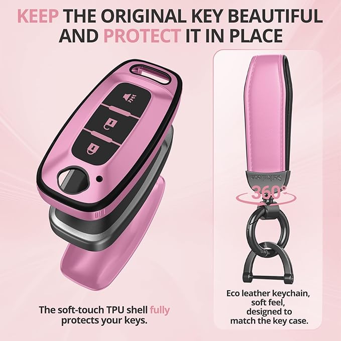 For Nissan Key Fob Cover Accessories- Matte TPU Key Fob Cover with Leather Keychain for 2023 2024 2025 2026 Rogue Pathfinder Versa 2025 2026 Sentra Patrol Armada Smart and More