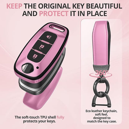 For Nissan Key Fob Cover Accessories- Matte TPU Key Fob Cover with Leather Keychain for 2023 2024 2025 2026 Rogue Pathfinder Versa 2025 2026 Sentra Patrol Armada Smart and More