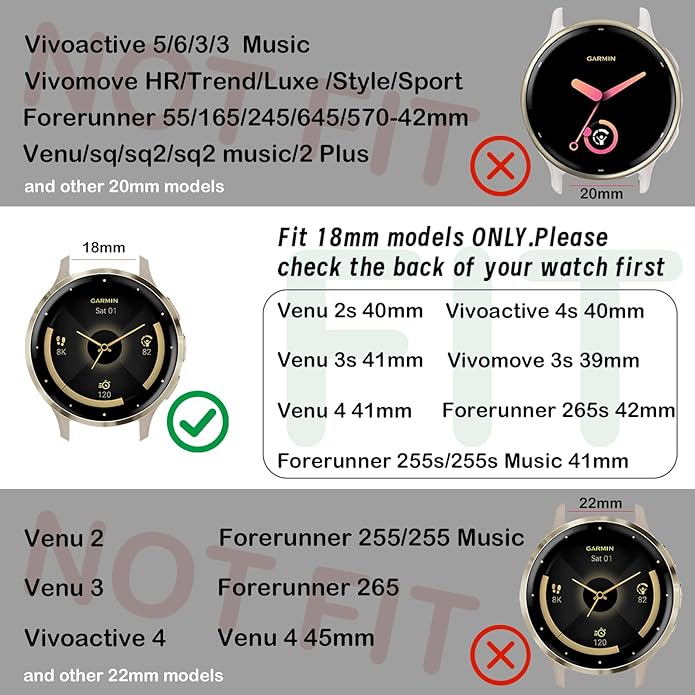 5 Pack 18mm Silicone Watch Band Compatible with Garmin Vivoactive 4S/Vivomove 3S/Venu 3S 41mm/Venu 4 41mm/Venu 2S/Forerunner 255S/265S, Quick Release Soft Sport Straps for Women Men