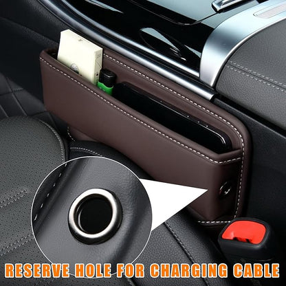 Ziciner Car Seat Gap Organizer, Premium Leather Auto Seat Storage Box, Vehicle Adjustable Front Seat Gap Filler, Car Seat Side Pocket Organizer for Phones, Glasses, Keys, Money, Cards (Coffee)