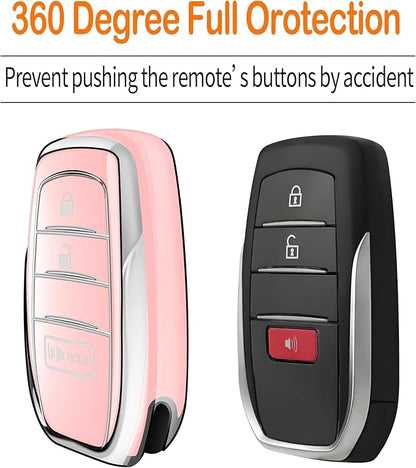 Sindeda for Toyota Key Fob Cover with Metal Keychain & Leather Strap for 2025-2026 Camry 4 Runner 2019-2026 Venza, Land Cruiser,2023-2026 Tacoma Grand Highlander,Corolla,bZ4X,3-Buttons(Chalk Pink)