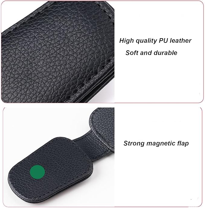 2 Pack Sunglass Holder for Car Magnetic Leather Sunglass Clip Universal Eyeglass Holder Car Visor Accessories Black