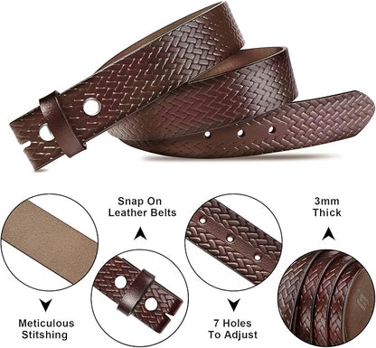 HJones Western Belts for Men without Buckle,Cowboy Belt Buckles for Men,1.5" Wide Genuine Leather Belt No Buckle