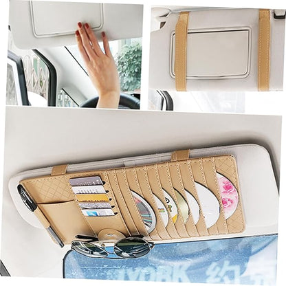 GLEAVI Car Cd Holder Sun Visor Storage Small Cd Holder Bag Leather Organizer Beige