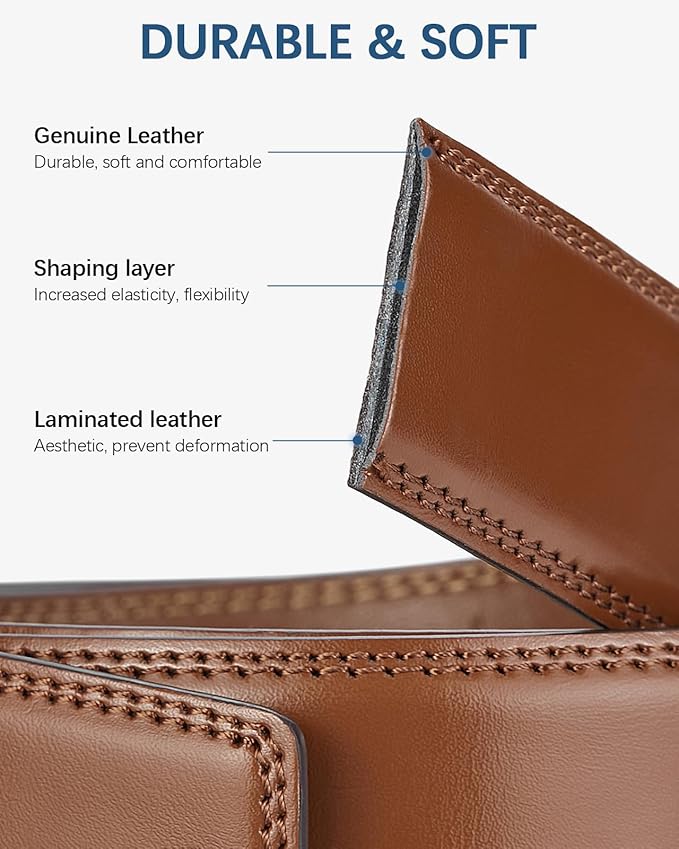 BOSTANTEN Ratchet Leather Belt For Men 2 Pack Dress and Casual with Adjustable Buckle, Trim to Fit