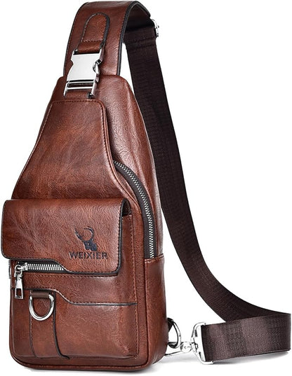 ANPTER Sling Bag for Men Crossbody Chest Bag,PU leather Over the Shoulder Purse Cross Body Sling Backpack for Travel