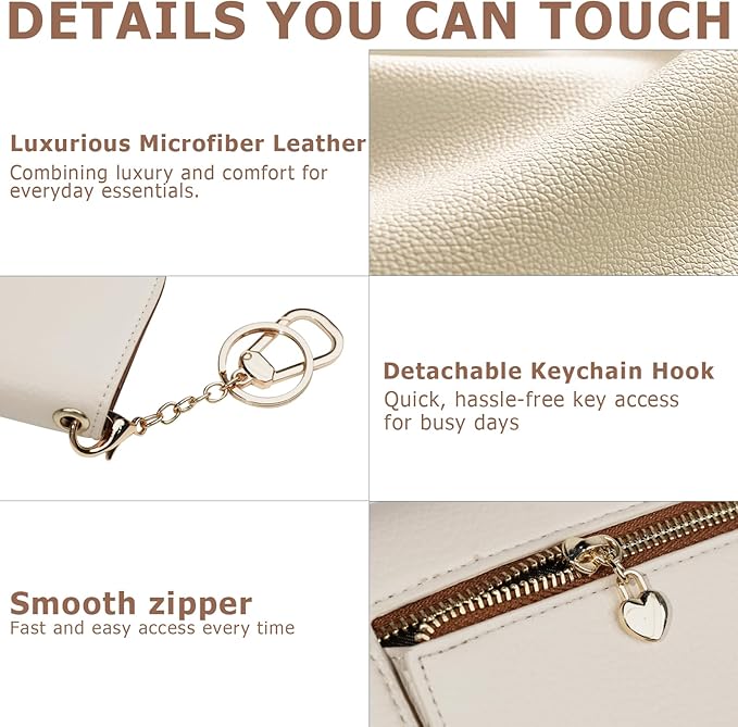 Women Small Wallet RFID Blocking Slim Wallet with Coin Pocket Tri-Fold Credit Card Holder with ID Window and Keychain(Beige＆Brown)