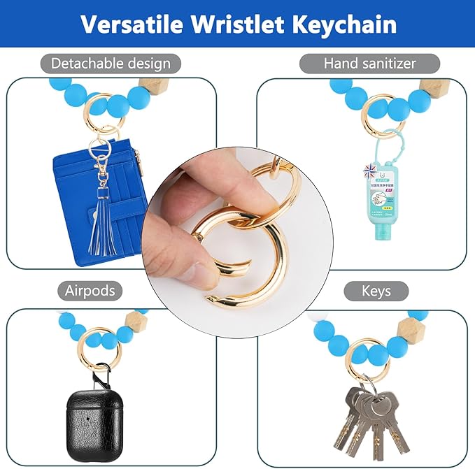 KNGITRYI Wallet Keychain Wristlet for Women,Slim RFID Credit Card Holder Purse Tassel Keychain Bangle Key Ring for Men Women
