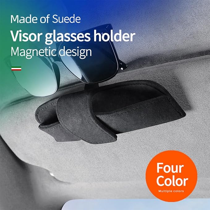 Sunglasses Holder for Car Sun Visor, Magnetic Closure Suede Vehicle Eyeglasses Holder Protective Box Clip, Automotive Glasses Storage Organizer, Universal for Truck, SUV, RV(Blue)