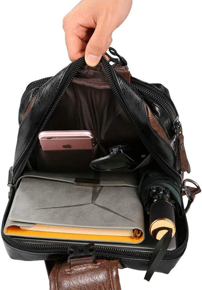Men's Lightweight PU Leather Sling Bag - Breathable Crossbody Pack with USB Charging Port & 6 Pockets, Easy Access Organizer for Tablet/Gym Essentials - Commute, Travel, Work(Black)