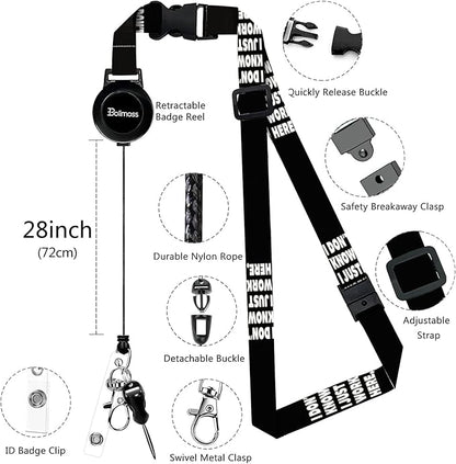 bolimoss Funny Lanyards for ID Badges,PU Leather Badge Holders with Detachable Neck Lanyard Strap, Adjustable Retractable Badge Reels with Metal Swivel Clasp, Teacher Nurse Student Work Office Gifts