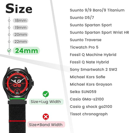 24mm Nylon Sport Quick Release Watch Band Compatible with Garmin Venu X1/TicWatch Altas/TicWatch Pro 5/Pro 5 Enduro/COROS Nomad/iTouch AIR 4 41mm 46mm/AIR 3 44mm/Suunto 9/9 Baro/9 Titanium