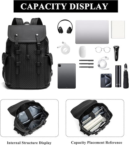 KingTo Laptop Backpack for Men Luxury Anti-Theft Travel Backpack Casual Business Waterproofing Computer Bag (A-woven black-1)